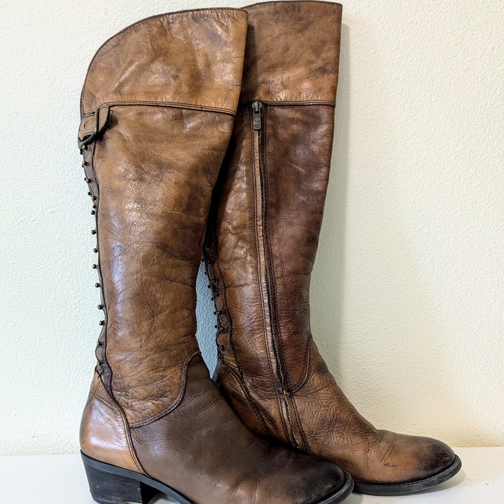 Vince Camuto Bollo Brown Studded Riding Boots | Sz 8